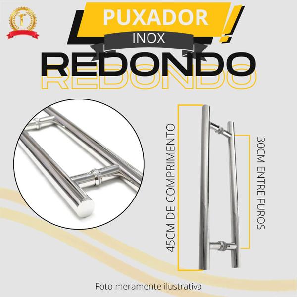 Imagem de Puxador Inox Porta de Vidro Madeira 45cm Redondo - Polido