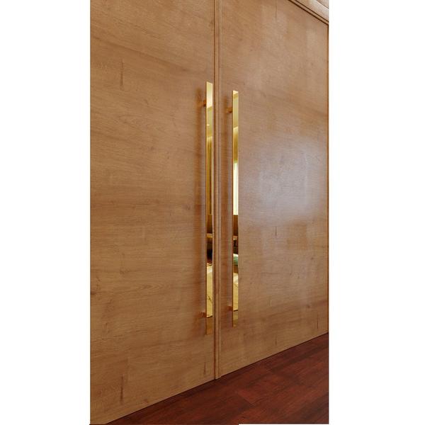 Imagem de Puxador para porta dourado gold duplo inox pivotante correr italy line df926 60 cm (600 mm) barra chata