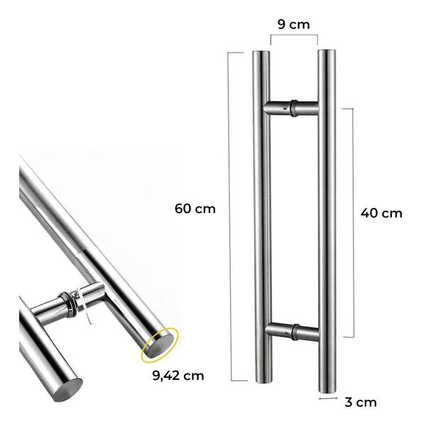 Imagem de Puxador Para Porta Inox 304 Prata Pivotante 60Cm Redondo