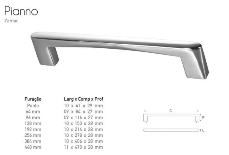 Imagem de Puxador Pianno 256Mm Cromado - Gruppa