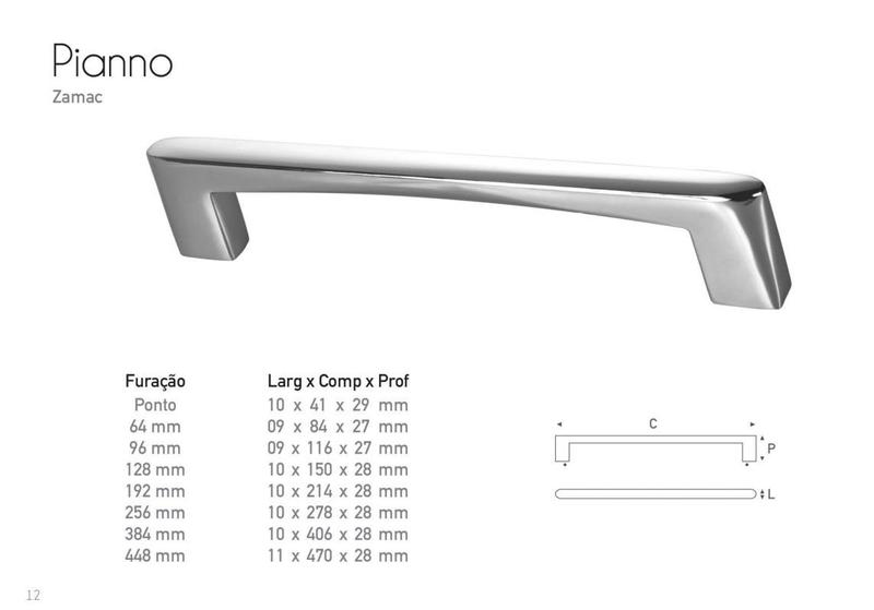 Imagem de Puxador Pianno 384mm cromado - Gruppa