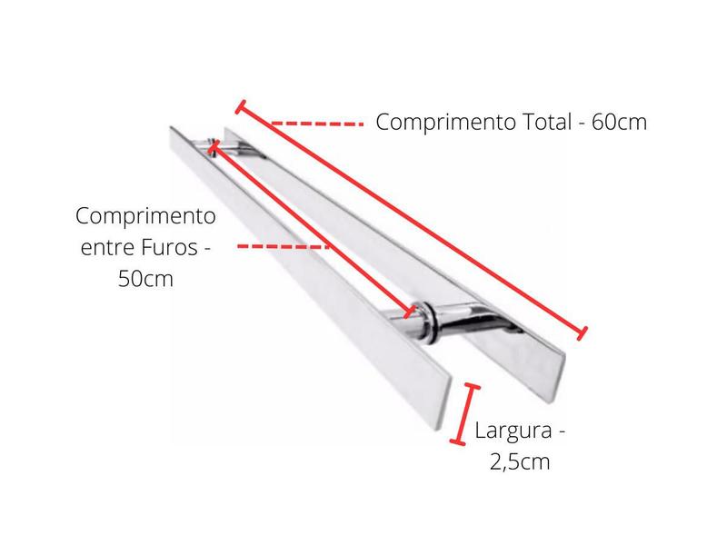 Imagem de Puxador Porta de Correr 60cm Polido Duplo + Fechadura Porta de Correr Stam 950 Roseta Quadrada