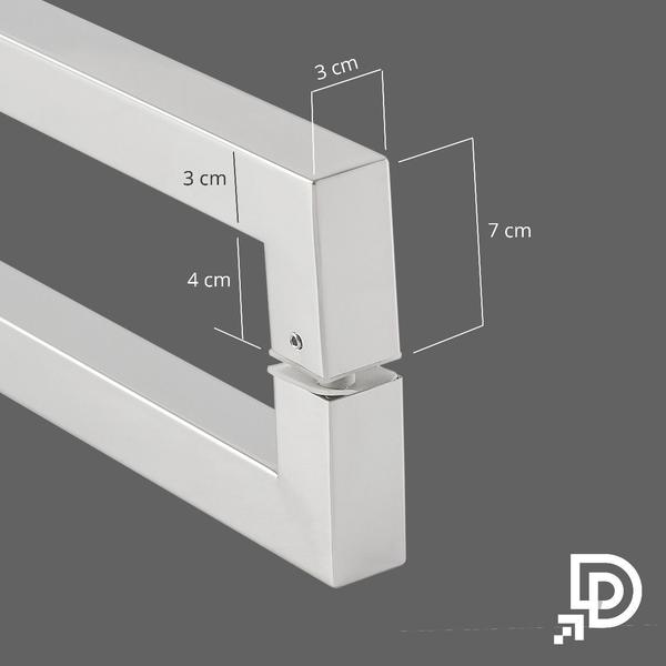 Imagem de Puxador Porta Duplo Quadrado Preto Fosco 80cm Em Aço Inox