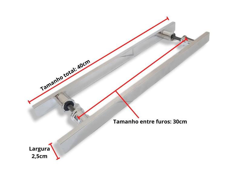 Imagem de Puxador Porta Pivotante 40cm Duplo Alumínio + Fechadura Rolete Stam 803 Roseta Quadrada - Kit p/ Porta Pivotante