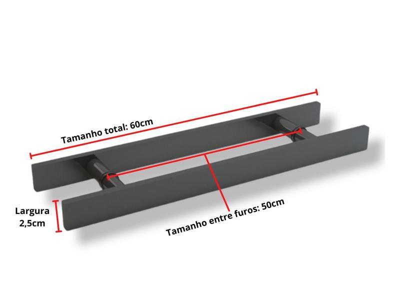 Imagem de Puxador Porta Pivotante 60cm Preto Fosco Duplo + Fechadura Rolete Stam 803