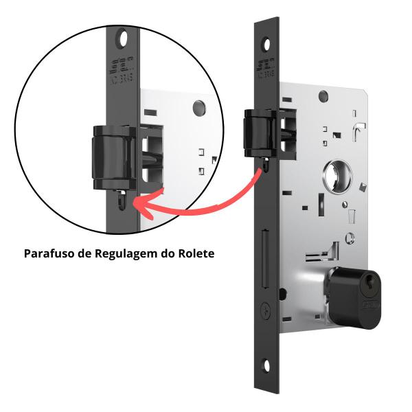 Imagem de Puxador Porta Pivotante 60cm Preto Fosco Duplo + Fechadura Rolete Stam 803