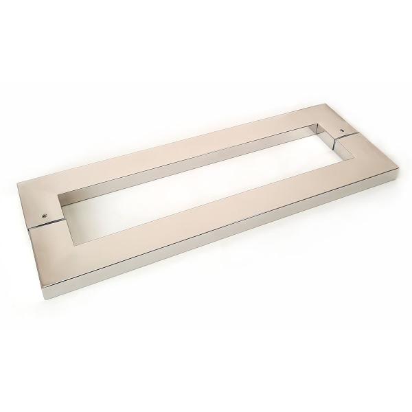 Imagem de Puxador Porta Pivotante Inox Polido Quadrado 44cm + Fechadura Rolete Stam 803 Cromada