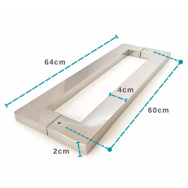 Imagem de Puxador Porta Pivotante Inox Polido Quadrado 64cm + Fechadura Rolete Stam 803 Cromada