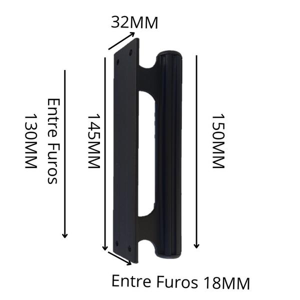 Imagem de Puxador Porta Portao Aluminio Madeira Ferro Buzio Reto Preto 150mm