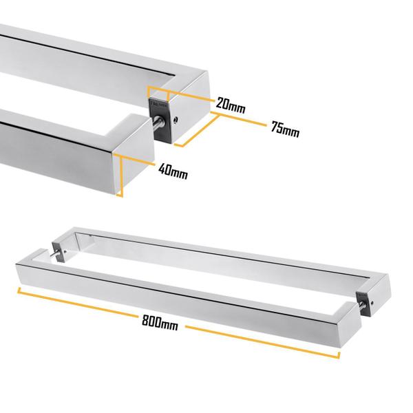 Imagem de Puxador Prs Duplo Cromado 80 Cm Para Porta Residencial