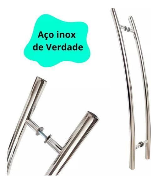 Imagem de Puxador Tubular Curvo Aço Porta Madeira Vidro Belíssima 80Cm