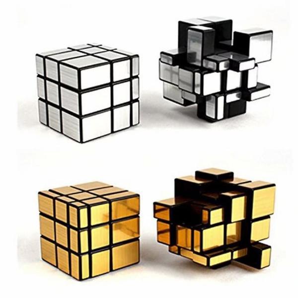 Imagem de Puzzle Mirror Speed Cube, 3x3x3, quadrado, pacote com 2 unidades, dourado e prateado