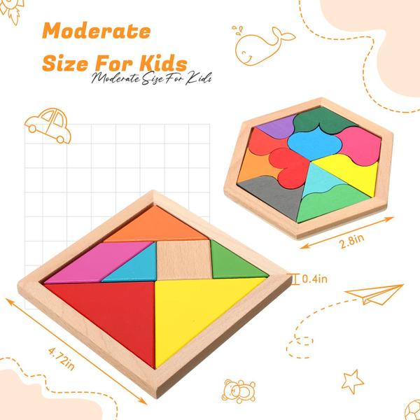 Imagem de Puzzles hexagonais de madeira Jerify Children Educational, pacote com 8