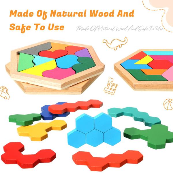 Imagem de Puzzles hexagonais de madeira Jerify Children Educational, pacote com 8