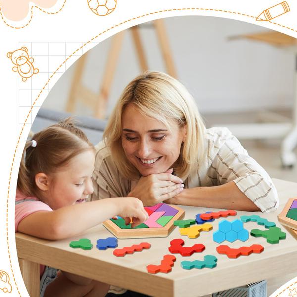 Imagem de Puzzles hexagonais de madeira Jerify Children Educational, pacote com 8