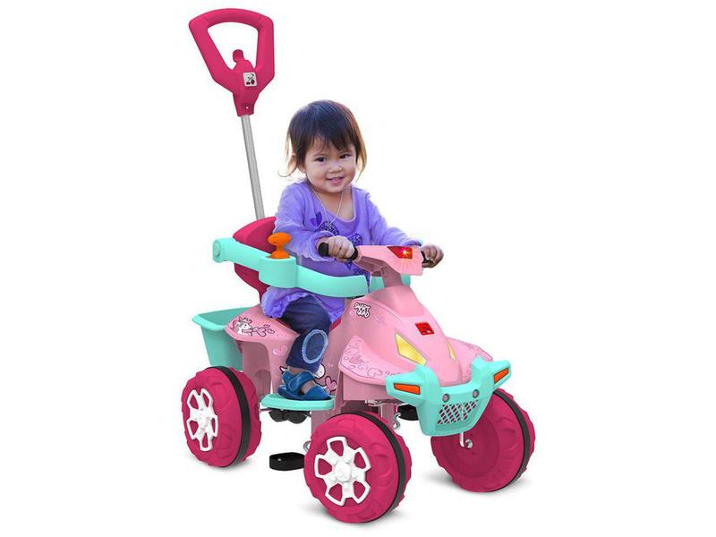 Imagem de Quadriciclo Infantil a Pedal Rosa Bandeirante - Smart Quad com Empurrador