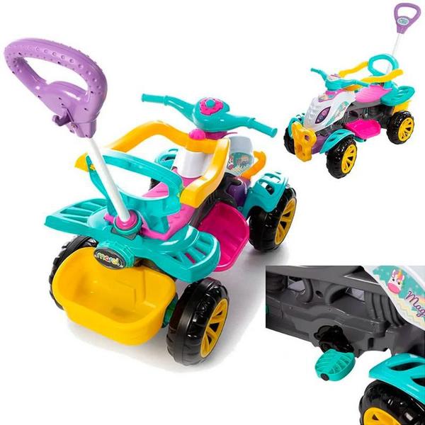 Imagem de Quadriciclo Infantil Carrinho Passeio Moto Menina Menino Porta Objetos Bebê Removível Toque Seguro Direção Guiada