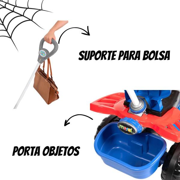 Imagem de Quadriciclo Infantil Spider Carrinho de Empurrar Com Pedal Bebê Masculino Homem Aranha E Empurrador Removível