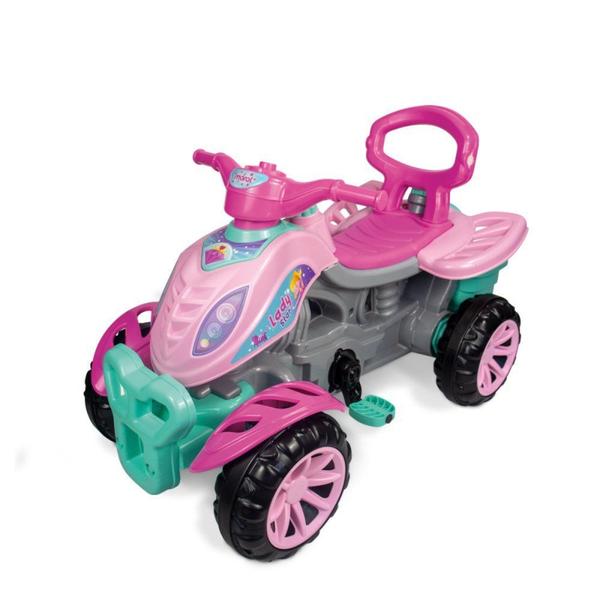 Imagem de Quadriciclo Infantil Verde com Rosa com Haste para Empurrar Anel de Segurança com Porta Objetos com Pedal Encosto e Acento Ergonômico Proteção Lateral