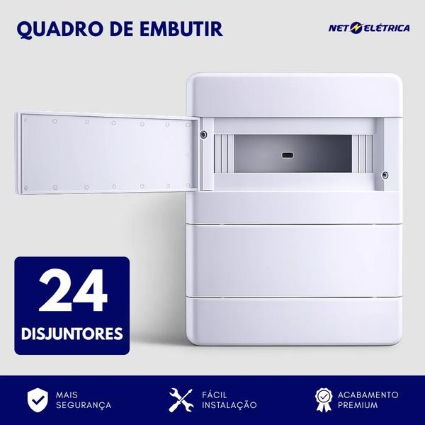 Quadro Caixa para 24 Disjuntores distribuição elétrica energia Din Embutir Branco - Force Line Quadro Caixa para 24 Disjuntores distribuição elétrica energia Din Embutir Branco - Force Line