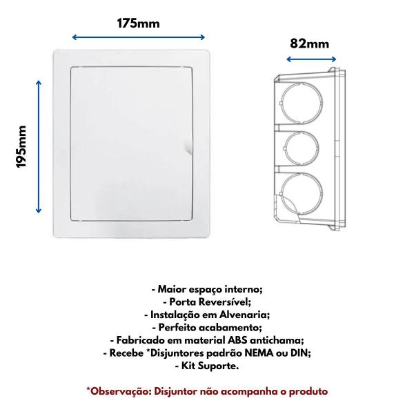 Imagem de Quadro de distribuição de sobrepor para 3 Disjuntores Nema ou 4 Din - Fame