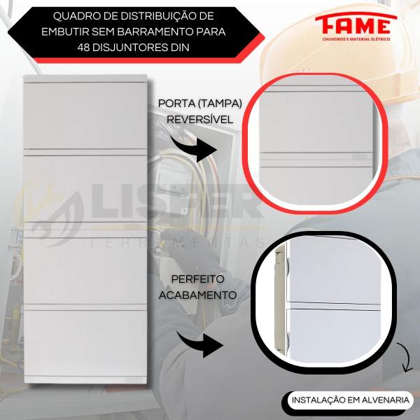 Imagem de Quadro de Distribuição E Proteção De Embutir Para 48 Disjuntores - Fame