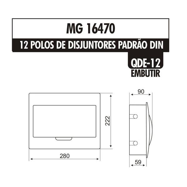 Imagem de Quadro de Distribuição Embutir Margirius Para 12 Disjuntores Padrão