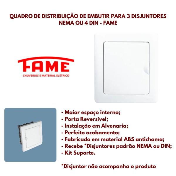 Imagem de Quadro de Distribuição para 3 Disjuntores Nema ou 4 Din - Fame