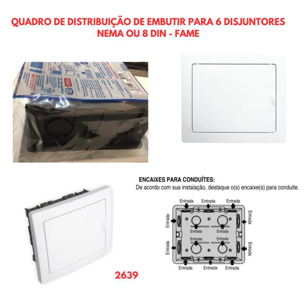 Imagem de Quadro de Distribuição para 6 Disjuntores Nema ou 8 Din - Fame