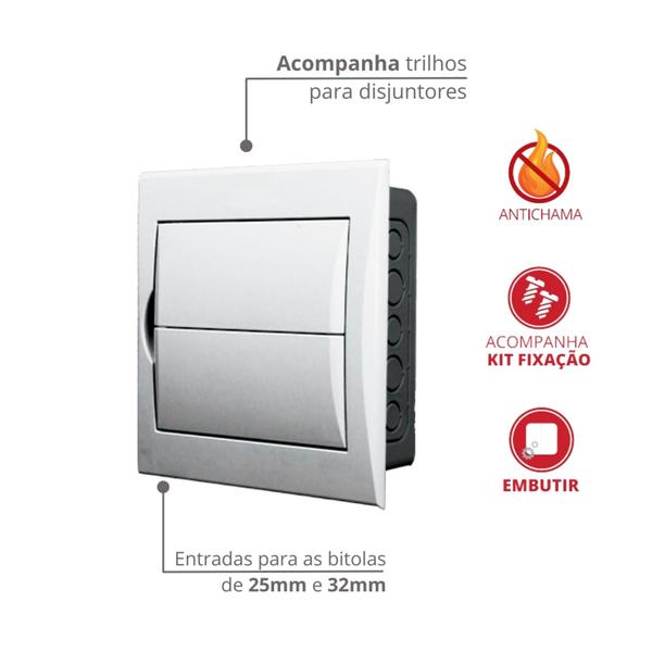 Imagem de Quadro De Distribuição Para Disjuntores 12/18 Embutir Tamanho 30,6x30,3 cm Branco Durín