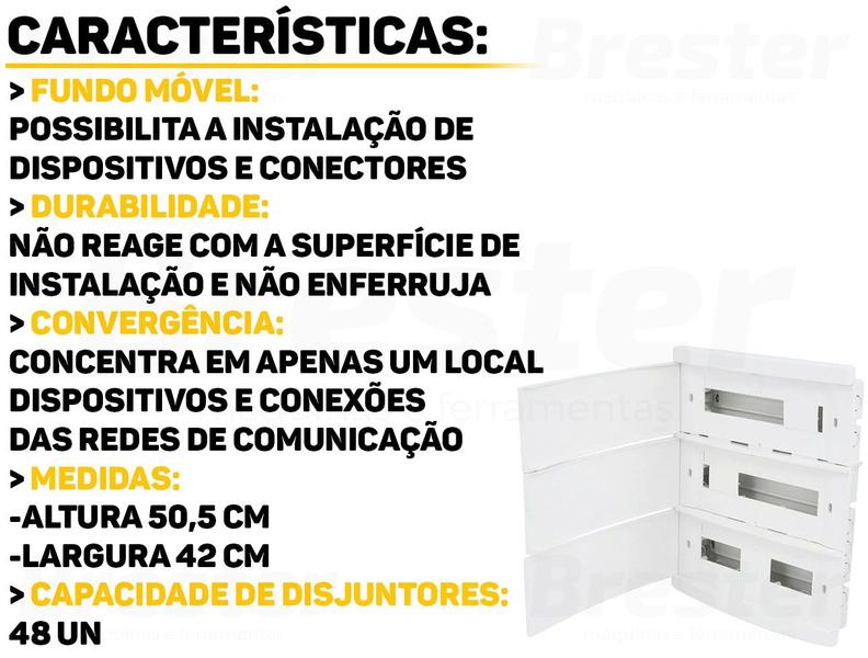 Imagem de Quadro De Distribuição Slim 48 Disjuntores Sem Barramento Embutir Comercial Industrial Cor Branco Tigre