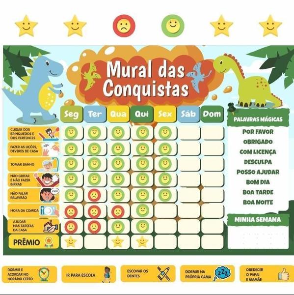 Imagem de Quadro De Incentivo Rotina De Geladeira - Dinossauros Emojis