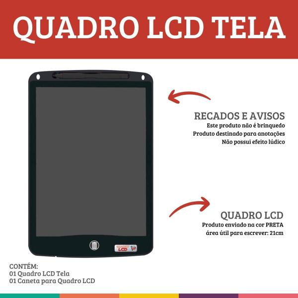 Imagem de Quadro Lcd Preto Lousa Mágica Tela 21cm Lembretes Dm Toys