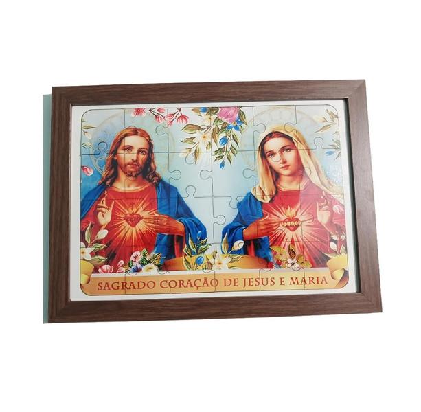 Imagem de Quadro Quebra-Cabeça Mdf 35 Peças Sagrado Coração Jesus E