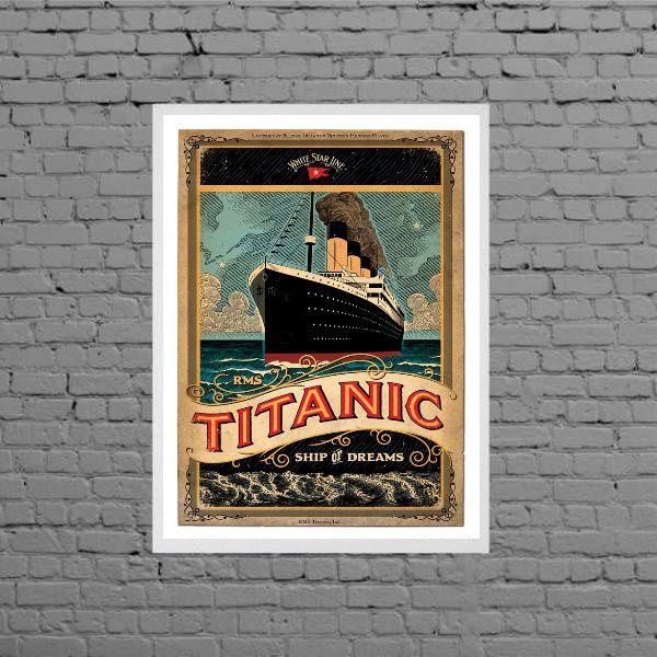 Quadro Vintage Navio Titanic 33x24cm - com vidro - Quadro
