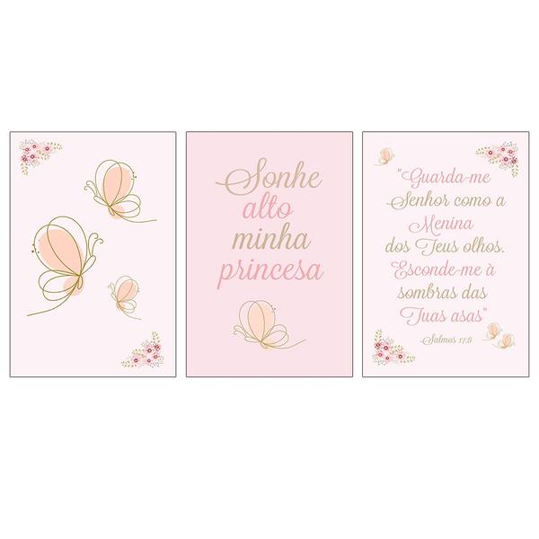 Imagem de Quadros infantil e Faixa Decorativa Borboleta Rosa Bebe Menina