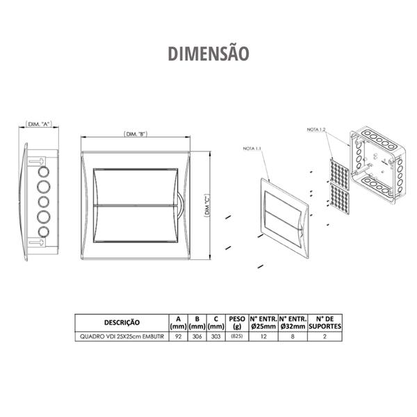 Imagem de Quadros VDI Tamanho 25X25cm Embutir Branco Durín