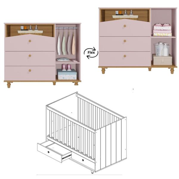 Imagem de Quarto Bebê Berço e Cômoda 1 Porta 3 Gavetas Casinha Permobili