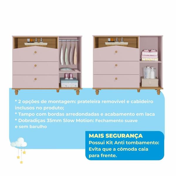 Imagem de Quarto Bebê Cômoda e Guarda Roupa 4 Portas 2 Gavetas Casinha Permobili