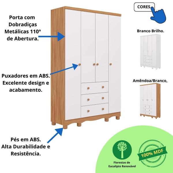 Imagem de Quarto Bebê Completo Berço Americano 2 em 1 Cloe Guarda Roupas 4 Portas 3 Gavetas Junior 100% MDF