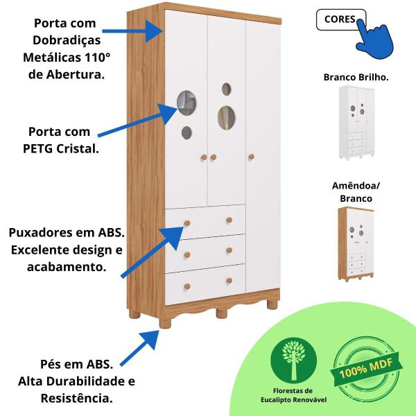 Imagem de Quarto Bebê Completo Berço Americano Bem 3 em 1 Guarda Roupas 3 Portas Cômoda Bolinha 100% MDF