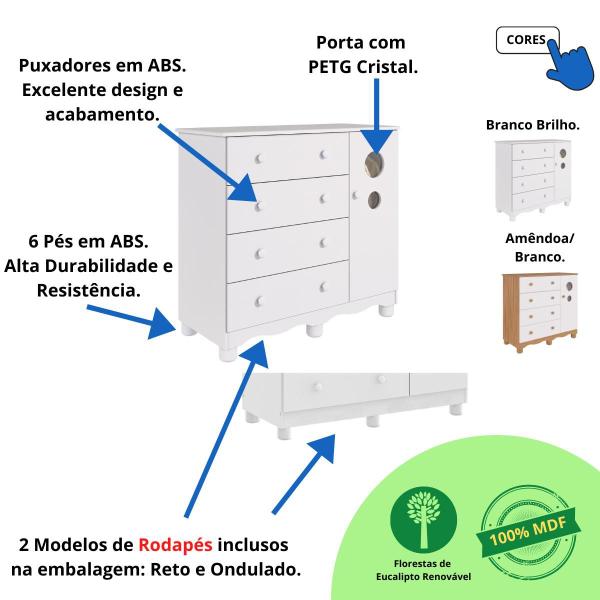 Imagem de Quarto Bebê Completo Berço Americano Bem 3em1 Guarda Roupas 4 Portas Cômoda 1 Porta Bolinha 100% MDF