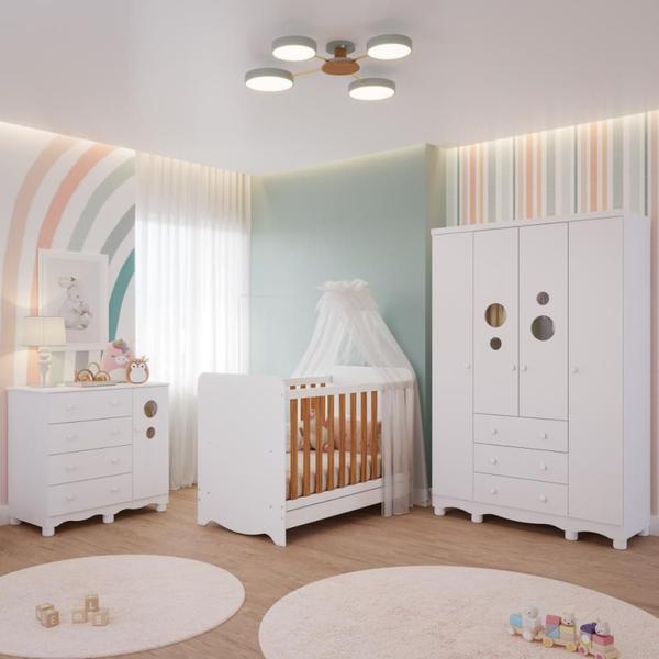 Quarto Bebê Completo Berço Americano Bem 3em1 Guarda Roupas 4 Portas Cômoda 1 Porta Bolinha 100% MDF - PEROBA Imagem de Quarto Bebê Completo Berço Americano Bem 3em1 Guarda Roupas 4 Portas Cômoda 1 Porta Bolinha 100% MDF