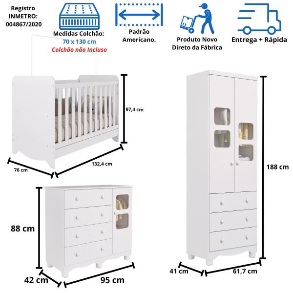 Imagem de Quarto Bebê Completo Berço Americano  Ben 3 em 1 Guarda Roupas 2 Portas Cômoda Uli 100% MDF