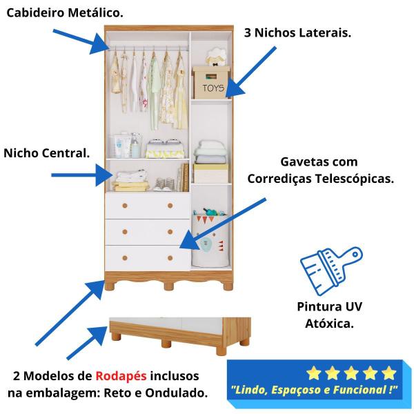 Imagem de Quarto Bebê Completo Berço Americano Ben 3 em 1 Guarda Roupas 3 Portas 3 Gavetas Bolinha 100% MDF