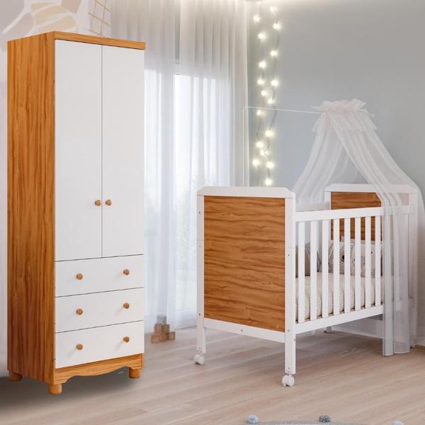 Imagem de Quarto Bebê Completo Berço Americano Cloe 2 em 1 Guarda Roupas 2 Portas 3 Gavetas Junior 100% MDF