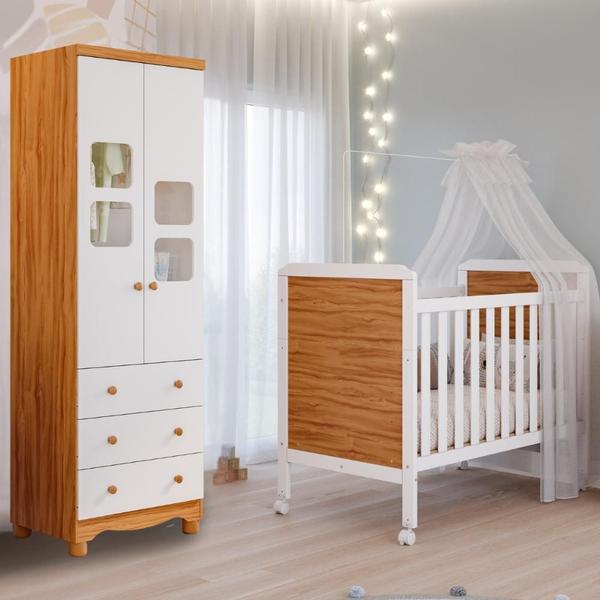 Imagem de Quarto Bebê Completo Berço Americano Cloe 2 em 1 Guarda Roupas 2 Portas 3 Gavetas Uli 100% MDF