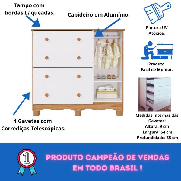 Imagem de Quarto Bebê Completo Berço Americano Cloe 2 em 1 Guarda Roupas 4 Portas Cômoda Junior 100% MDF