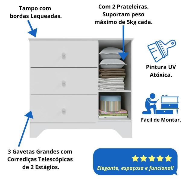 Imagem de Quarto Bebê Completo Berço Americano Cômoda 3 Gavetas 1 Porta Lisa 100% MDF Zaky Retrô Móveis Peroba