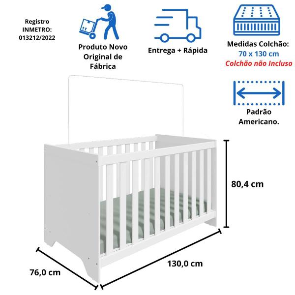 Imagem de Quarto Bebê Completo Berço Americano Guarda Roupa 3 Portas Lisa 2 Gavetas 100% MDF Zaky Retrô Móveis Peroba